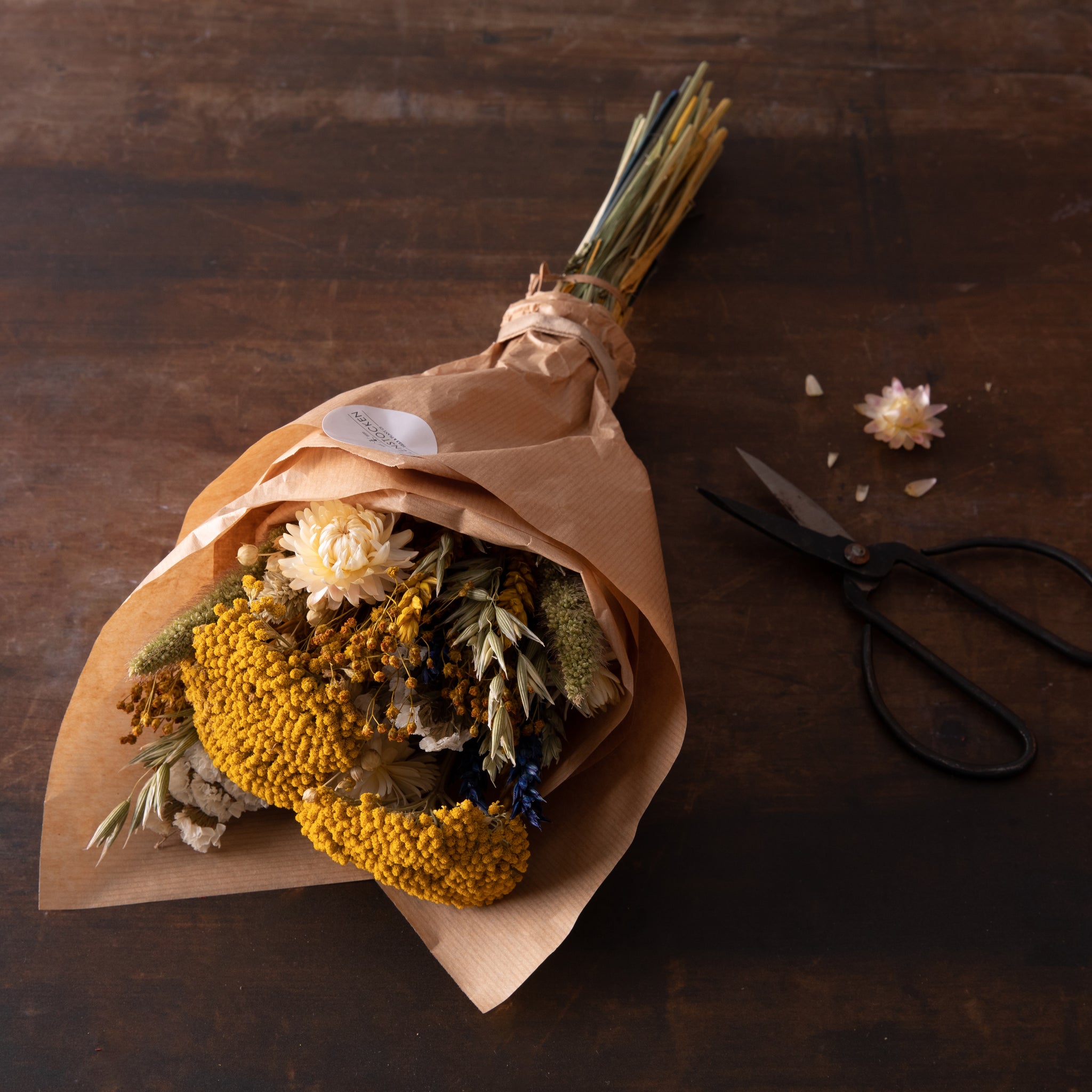 Hand-tied Dried Flower Bouquet in Blues and Yellows