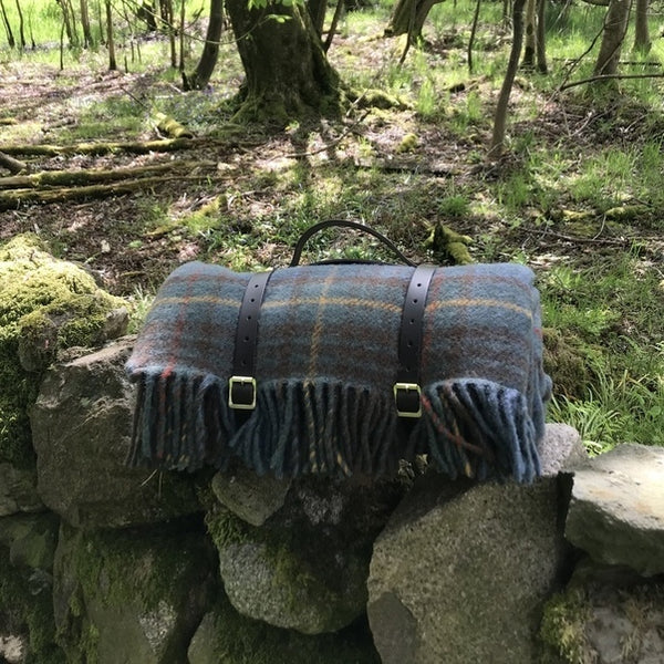 Tartan Picnic Blanket with Leather Straps