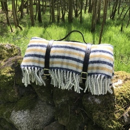 Check Picnic Blanket with Leather Straps